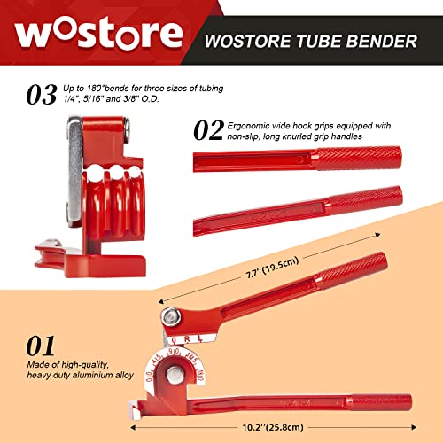 Wostore 180 Degree Tubing Bender for 1/4 5/16 and 3/8 Inch Copper Aluminum Thin Stainless Steel Red