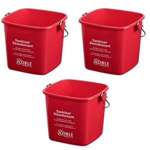 noble products small red sanitizing bucket - 3 quart cleaning pail - set of 3 square containers, plastic