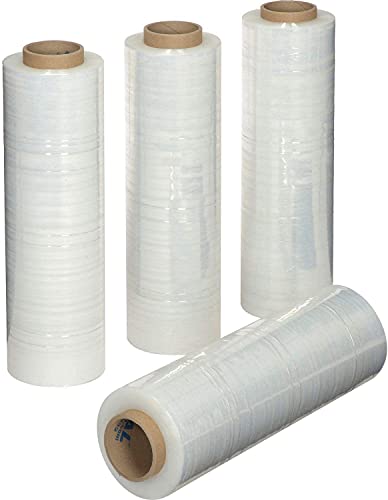 18" Stretch Film/Wrap 1500 feet 7 Layers 80 Gauge Industrial Strength up to 300% Stretch Clear Cling Durable Adhering Packing Moving Packaging Heavy Duty Shrink Film, Thick Plastic Packing Wrap– Clear 4 Pack