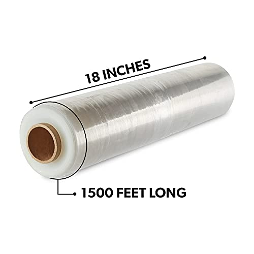 18" Stretch Film/Wrap 1500 feet 7 Layers 80 Gauge Industrial Strength up to 300% Stretch Clear Cling Durable Adhering Packing Moving Packaging Heavy Duty Shrink Film, Thick Plastic Packing Wrap– Clear 4 Pack