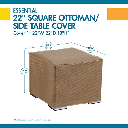 Duck Covers Essential Water-Resistant 22 Inch Square Patio Ottoman/Side Table Cover