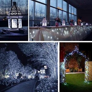 LiyuanQ Solar String Lights, 4 Pack 100 LED Solar Fairy Lights 33 Feet 8 Modes Silver Wire Lights Waterproof Outdoor String Lights for Garden Patio Gate Yard Party Wedding Indoor Bedroom Cool White