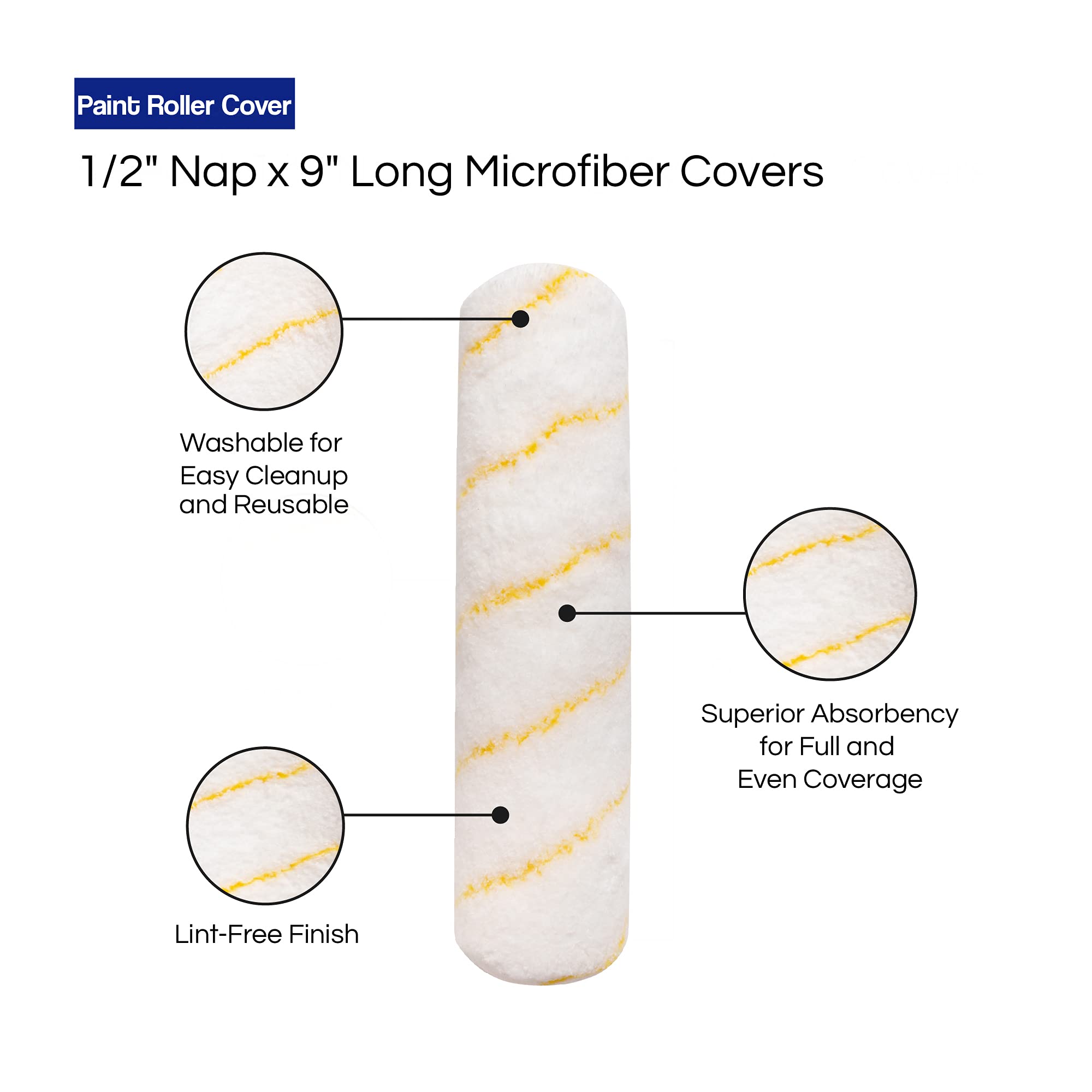 Pro Grade - Paint Roller Covers - 1/2 X 9 Inch Microfiber 5 Pack