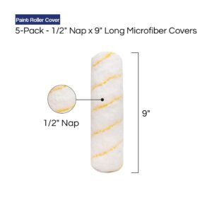 Pro Grade - Paint Roller Covers - 1/2 X 9 Inch Microfiber 5 Pack