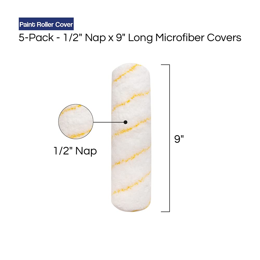 Pro Grade - Paint Roller Covers - 1/2 X 9 Inch Microfiber 5 Pack