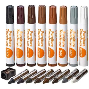 katzco furniture repair kit wood markers - 17 pcs set with sharpener - furniture touch up markers for floors, bedposts, and molding - furniture scratch repair markers - wood paint for furniture