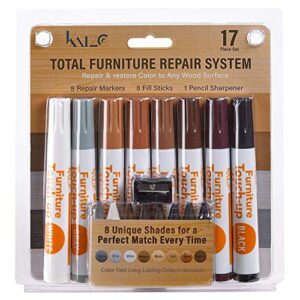 Katzco Furniture Repair Kit Wood Markers - 17 Pcs Set with Sharpener - Furniture Touch Up Markers for Floors, Bedposts, and Molding - Furniture Scratch Repair Markers - Wood Paint for Furniture