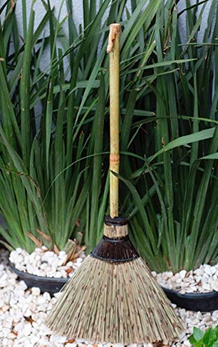 24" Short Elephant Eyelash Grass Natural Grass Broom Thai Broom Bamboo Stick Handle with Natural Holder in one Piece of Bamboo Housewarming Gift Cleaning Supplies Width of Sweeper Grass 7 - 8-inch