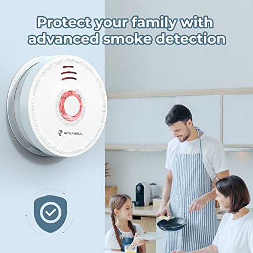 SITERWELL Smoke Detector Fire Alarm with Magnetic Fastening Kit and Built-in Battery, Fire Safety with Photoelectric Technology for Home Bedroom and Babyroom, UL Listed, GS528A, 4 Packs