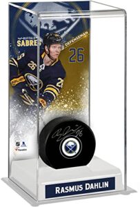rasmus dahlin buffalo sabres autographed puck with deluxe tall hockey puck case - autographed nhl pucks