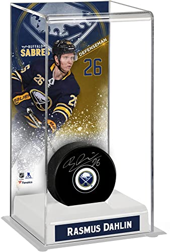 Rasmus Dahlin Buffalo Sabres Autographed Puck with Deluxe Tall Hockey Puck Case - Autographed NHL Pucks