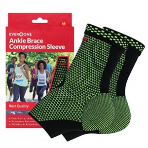everone ankle brace compression support sleeve for injury prevention, healing and recovery, unisex, medium (1 pair)