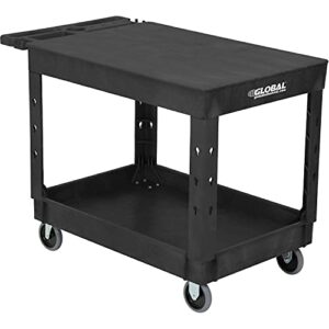 global industrial industrial service & utility cart, plastic 2 flat black shelf, 44” x 25-1/2”, 5" rubber casters