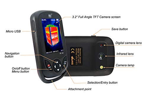 320 x 240 IR Resolution Thermal Camera, Pocket-Sized Infrared Camera with 76800 Pixels Real-Time Thermal Image, Temperature Measurement Range -4°F to 572°F, Mini IR Thermal Imager, Hti-Xintai