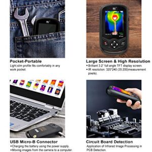 320 x 240 IR Resolution Thermal Camera, Pocket-Sized Infrared Camera with 76800 Pixels Real-Time Thermal Image, Temperature Measurement Range -4°F to 572°F, Mini IR Thermal Imager, Hti-Xintai