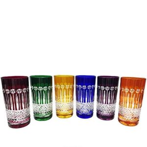 6 aperitif juice and water crystal glasses - 6 colors assortment - service roemer diamant (12 fl oz) - klein house artisan du cristal - gift set - stamp : klein 54120 baccarat france