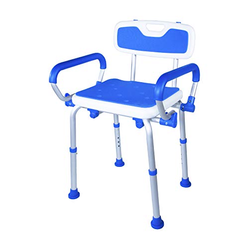 PCP Shower Safety Chair, Bath Bench with Backrest, Swing Arms, Adjustable Height, Medical Senior Support, Chair Style, Foam Padded