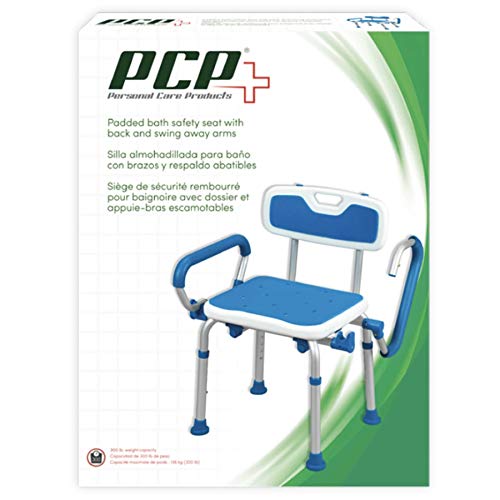 PCP Shower Safety Chair, Bath Bench with Backrest, Swing Arms, Adjustable Height, Medical Senior Support, Chair Style, Foam Padded