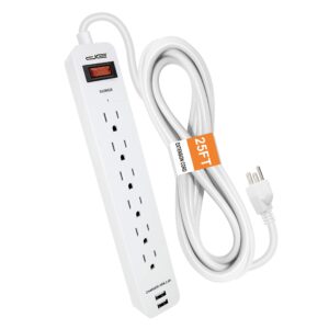 digital energy 6-outlet + 2 usb 1050 joule surge protector power strip with 25-ft long extension cord, white, ul listed