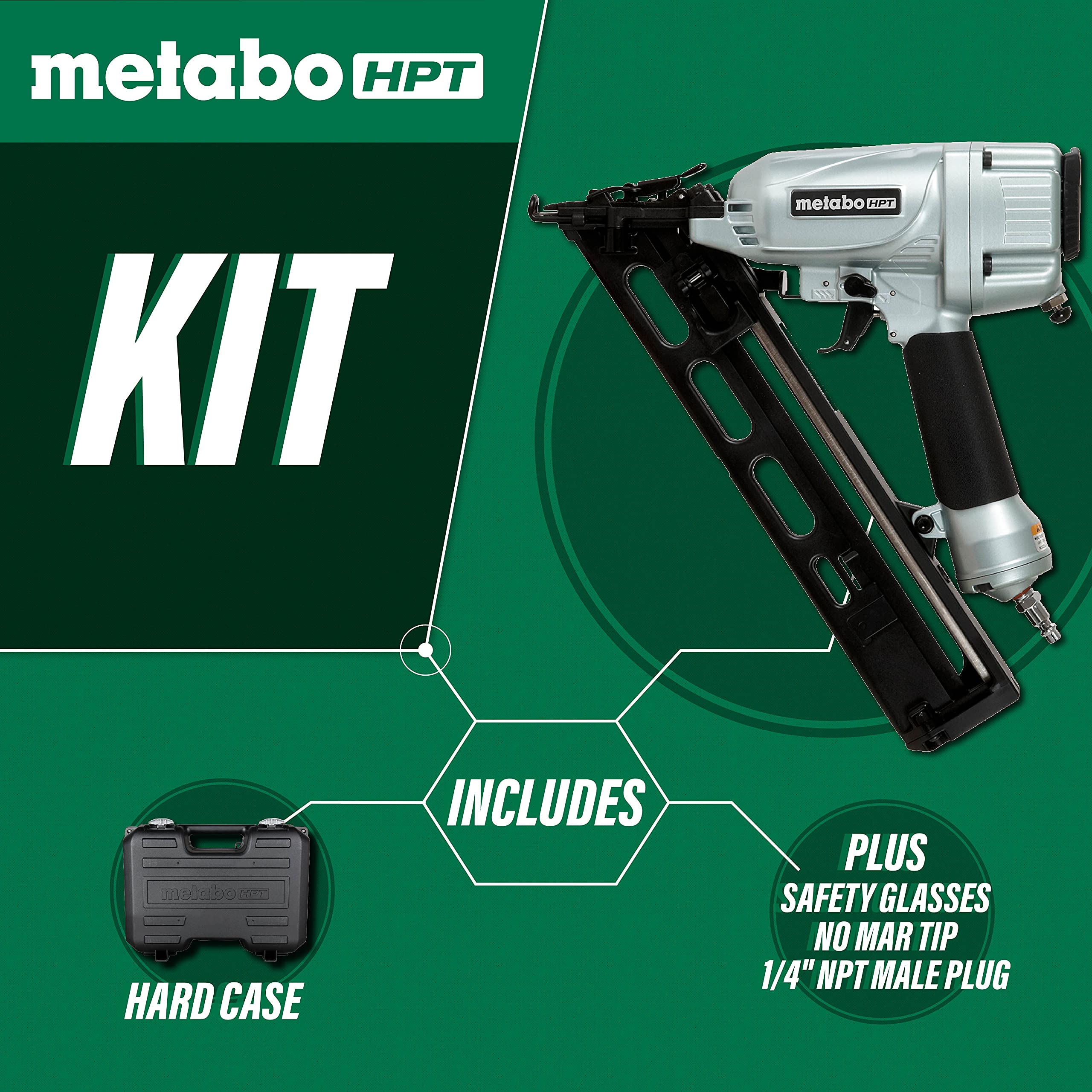 Metabo HPT Finish Nailer | 15 Gauge | Pneumatic | Finish Nails 1-1/4-Inch up to 2-1/2-Inch | Integrated Air Duster | Selective Actuation Switch | 5-Year Warranty | NT65MA4