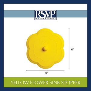 RSVP International Yellow Silicone Flower Kitchen Stopper, 6" | Sink Plug | Water-Tight Seal | Durable Silicone Withstands Hot Water | Dishwasher Safe