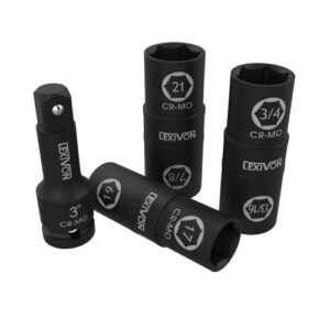 LEXIVON Impact Socket Set, 6 Total Lug Nut Size | Innovative Flip Socket Design Cover Most Commonly Inch & Metric Used Sizes | Cr-Mo Steel = Fully Impact Grade (LX-111)