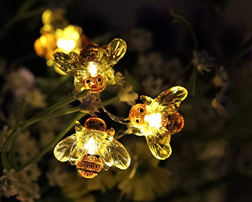 WSgift Honeybee Decorative String Lights, 18.7 Ft 40 LED USB Plug-in Copper Wire Bee Fairy Lights for Various Decoration Projects (Warm White, Remote Control with Timer)