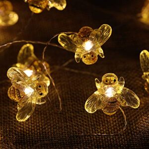 WSgift Honeybee Decorative String Lights, 18.7 Ft 40 LED USB Plug-in Copper Wire Bee Fairy Lights for Various Decoration Projects (Warm White, Remote Control with Timer)
