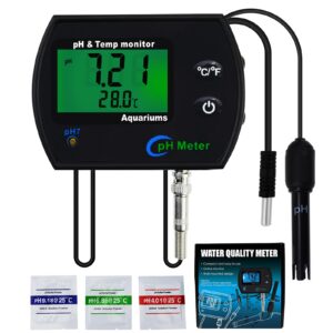 ph monitor & temperature meter 2 in 1 digital water quality tester sensor test kit with automatic calibration/replaceable bnc electrode probe for aquariums hydroponics tanks aquaculture laboratory