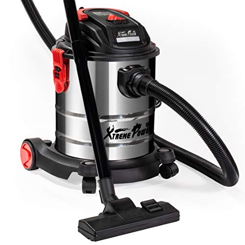 XtremepowerUS 5.5 Peak HP 5 Gallon Wet and Dry Vacuum Stainless Steel Bucket 3-Functions Vacuum Dry/Wet/Blow with Wheel