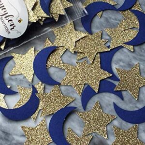 Navy Moon and Gold Glitter Star Confetti - Premium Handcrafted - (Set of 220 Pieces)