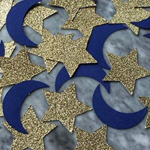 Navy Moon and Gold Glitter Star Confetti - Premium Handcrafted - (Set of 220 Pieces)