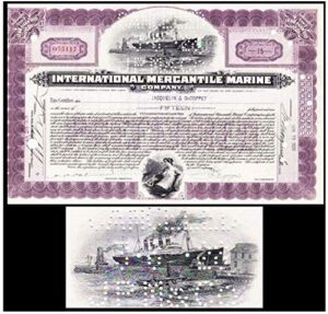 1918 scarce original titanic stock certificate engraved in 1902! hand signed! last of the lavenders! various share amounts extremely fine