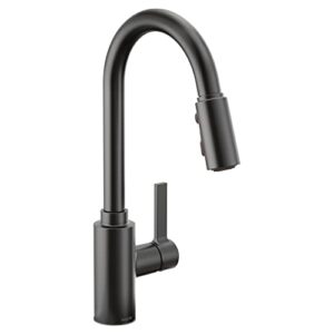 moen genta lx matte black single-handle modern kitchen faucet with pull down sprayer, reflex docking head, faucet for kitchen sink with power boost for a faster clean, 7882bl