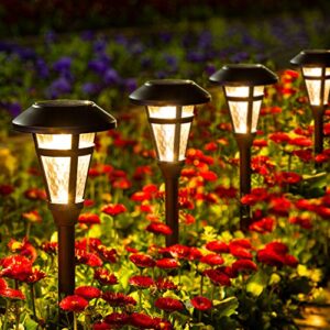 gigalumi bright solar outdoor lights decorative 6 pack, solar pathway garden lights auto on/off, solar lights outdoor waterproof bronze finished, driveway lights led landscape lighting for lawn yard