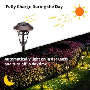 GIGALUMI Bright Solar Outdoor Lights Decorative 6 Pack, Solar Pathway Garden Lights Auto On/Off, Solar Lights Outdoor Waterproof Bronze Finished, Driveway Lights LED Landscape Lighting for Lawn Yard