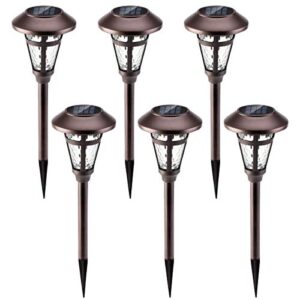 GIGALUMI Bright Solar Outdoor Lights Decorative 6 Pack, Solar Pathway Garden Lights Auto On/Off, Solar Lights Outdoor Waterproof Bronze Finished, Driveway Lights LED Landscape Lighting for Lawn Yard