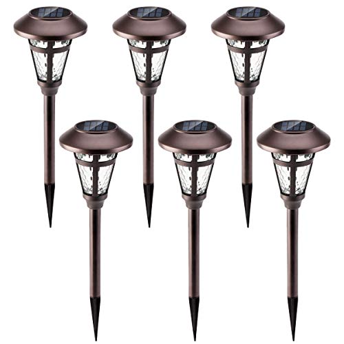 GIGALUMI Bright Solar Outdoor Lights Decorative 6 Pack, Solar Pathway Garden Lights Auto On/Off, Solar Lights Outdoor Waterproof Bronze Finished, Driveway Lights LED Landscape Lighting for Lawn Yard