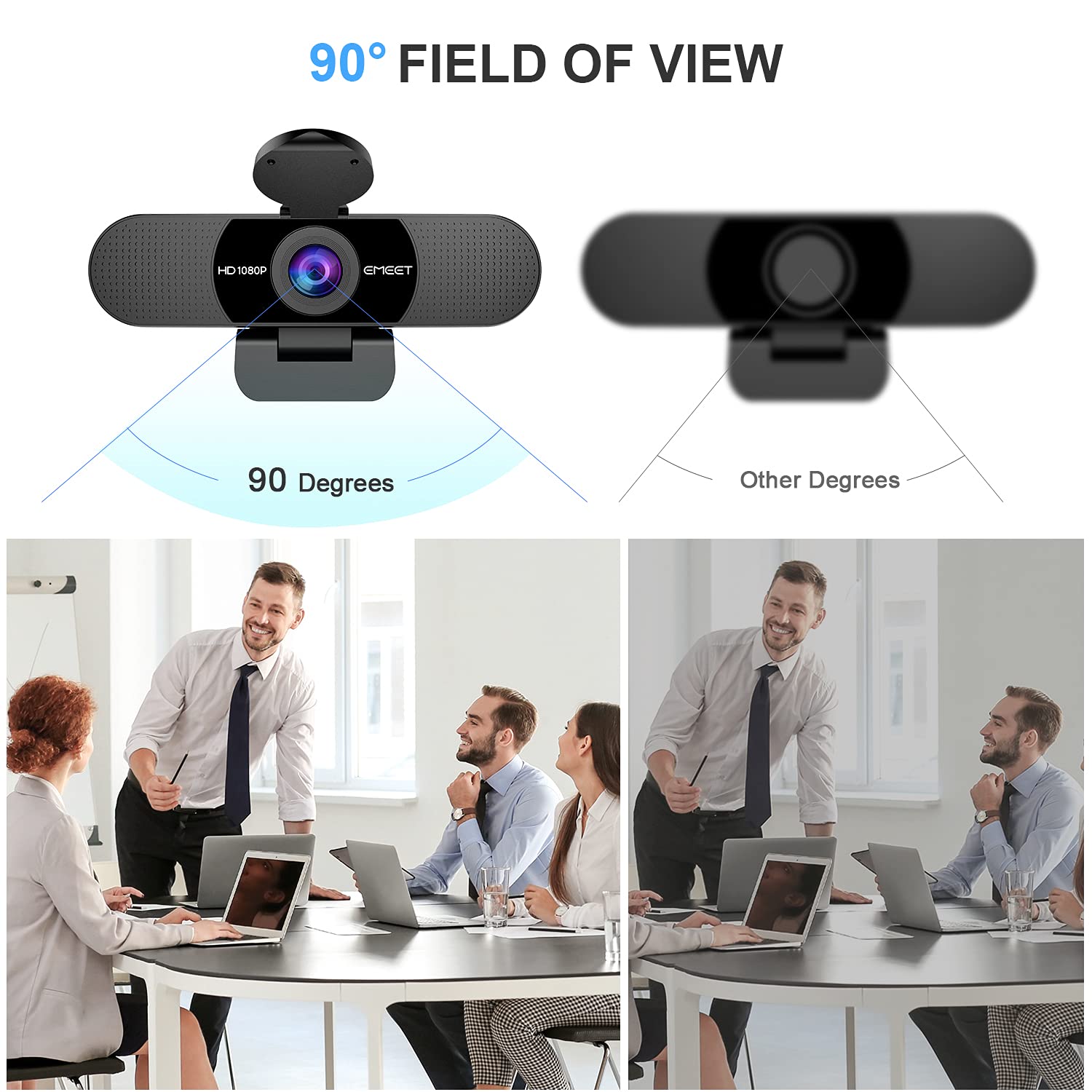 1080P Webcam with Microphone, C960 Web Camera, 2 Mics Streaming Webcam, 90°View Computer Camera, Plug and Play USB Webcam for Online Calling/Conferencing, Zoom/Skype/Facetime/YouTube, Laptop/Desktop