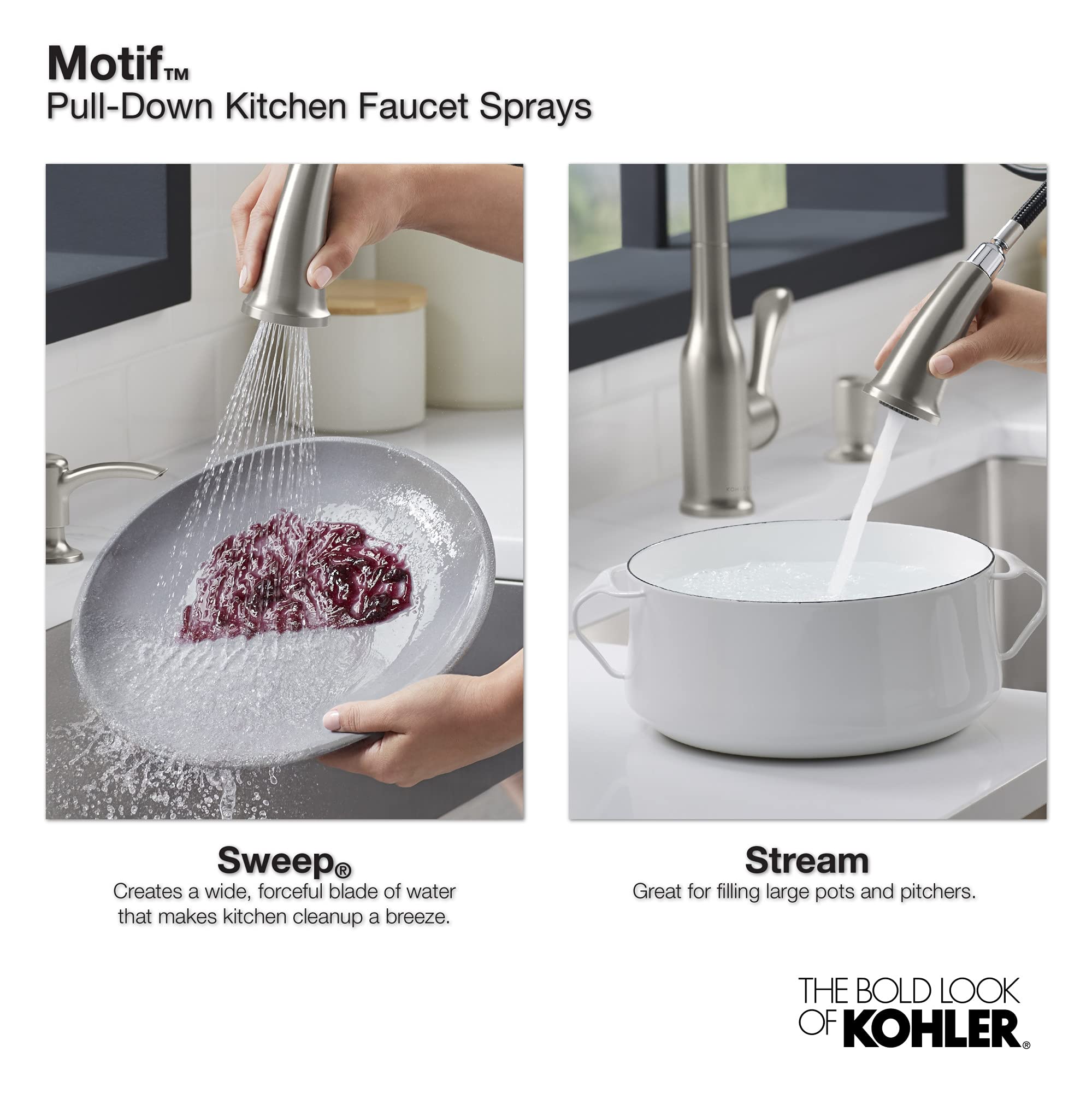 Kohler R23863-SD-VS Motif Kitchen Faucet with Pull Down Sprayer and Soap Dispenser, Vibrant Stainless