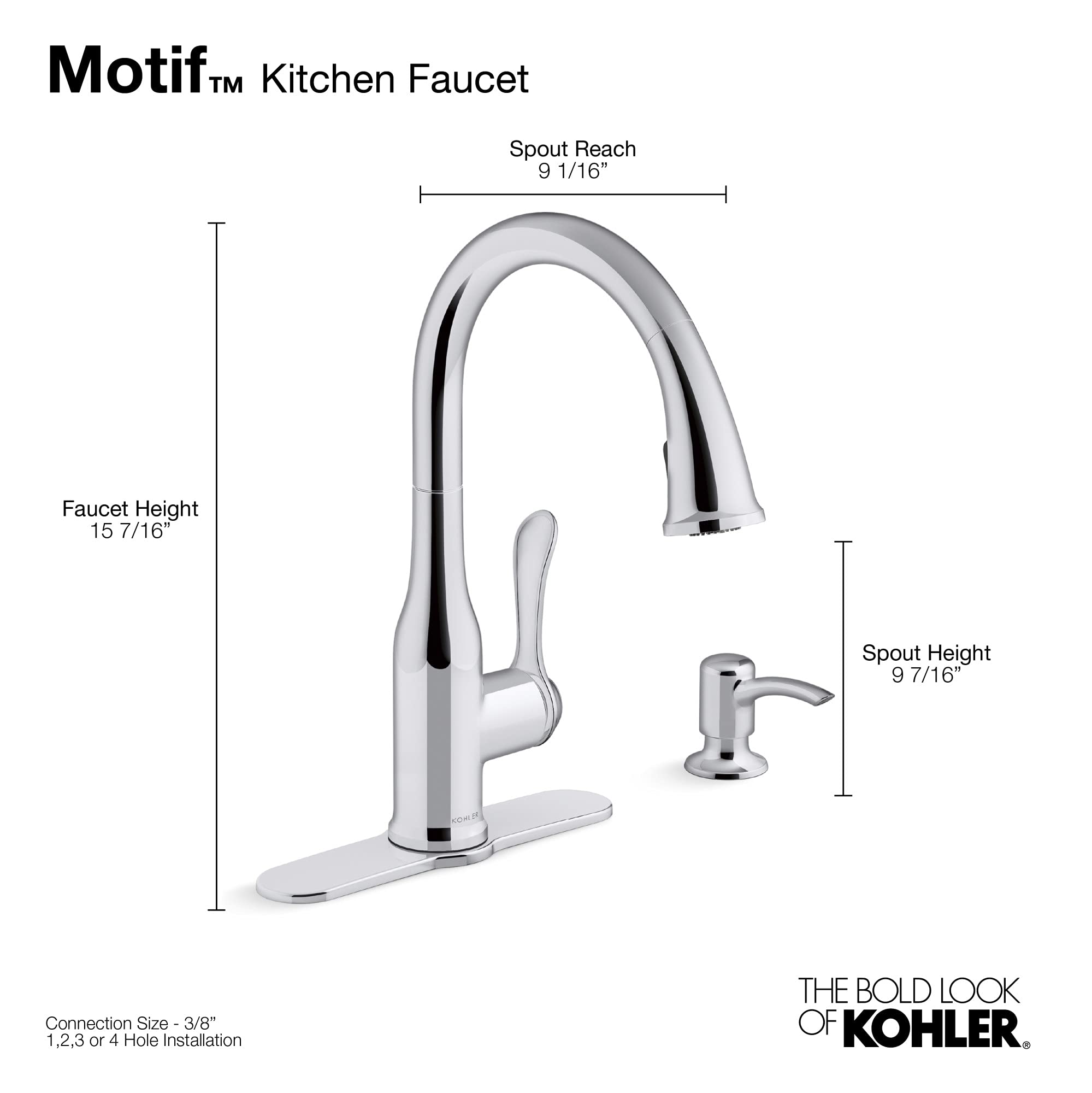 Kohler R23863-SD-VS Motif Kitchen Faucet with Pull Down Sprayer and Soap Dispenser, Vibrant Stainless