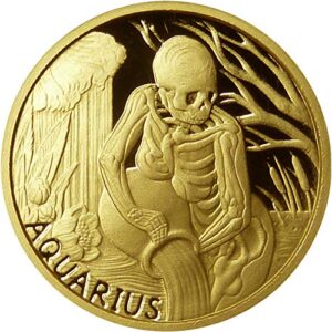 skullcoins aquarius 1/10 oz gold round 24k - 2015 memento mori zodiac series #1 - low mintage of only 99 pieces