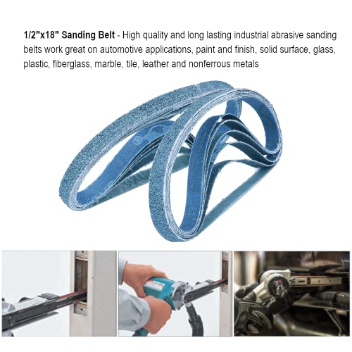 1/2 Inch X 18 Inch Sanding Belts, 4 each of 40/60/80/120 Grits, Blue Belt Sander Tool for Woodworking, Metal Polishing, Zirconia Sanding Belts (16 Pack)