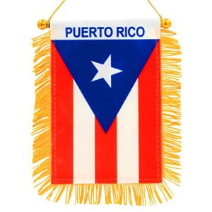 anley 4 x 6 inch puerto rico fringy window hanging flag - mini flag banner & car rearview mirror décor - fringed puerto rican hanging flag with suction cup