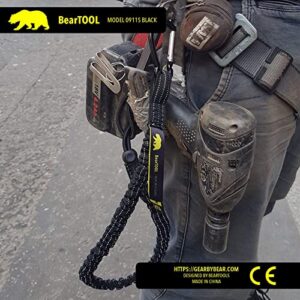 BearTOOLS Tool Lanyard with Standard Spring Carabiner and Adjustable Loop End, 90cm Length, Maximum Weight Limit 8KG / 17.6lb, Fall Restraint with Shock Cord Stopper, 3 Combo Pack (Black 0913S)