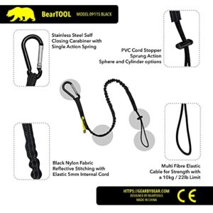 BearTOOLS Tool Lanyard with Standard Spring Carabiner and Adjustable Loop End, 90cm Length, Maximum Weight Limit 8KG / 17.6lb, Fall Restraint with Shock Cord Stopper, 3 Combo Pack (Black 0913S)