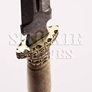 Skokie Knives Hand Made Damascus Steel Hunting Dagger Knife Handle Original Camel Bone with Perfect Grip