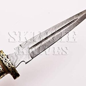 Skokie Knives Hand Made Damascus Steel Hunting Dagger Knife Handle Original Camel Bone with Perfect Grip