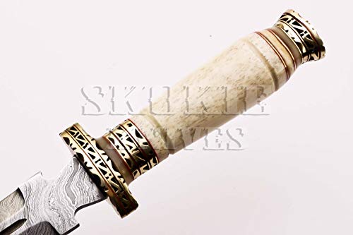 Skokie Knives Hand Made Damascus Steel Hunting Dagger Knife Handle Original Camel Bone with Perfect Grip