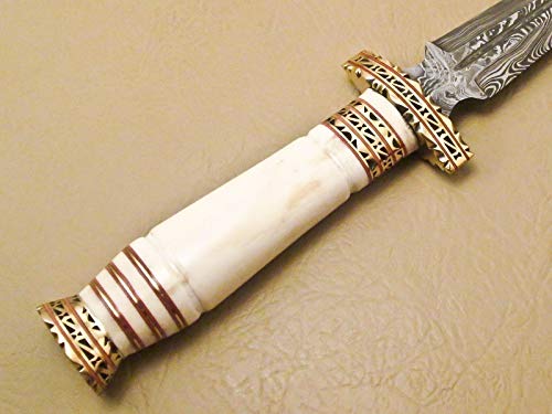 Skokie Knives Hand Made Damascus Steel Hunting Dagger Knife Handle Original Camel Bone with Perfect Grip